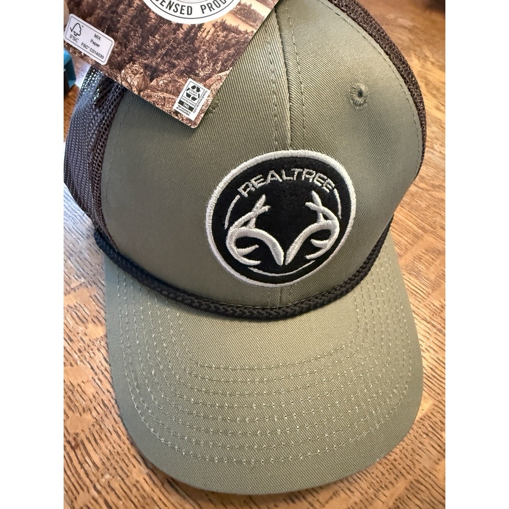 Realtree Men's Olive Structured Mesh Snapback Twill Braided Trucker Hat Cap NWT